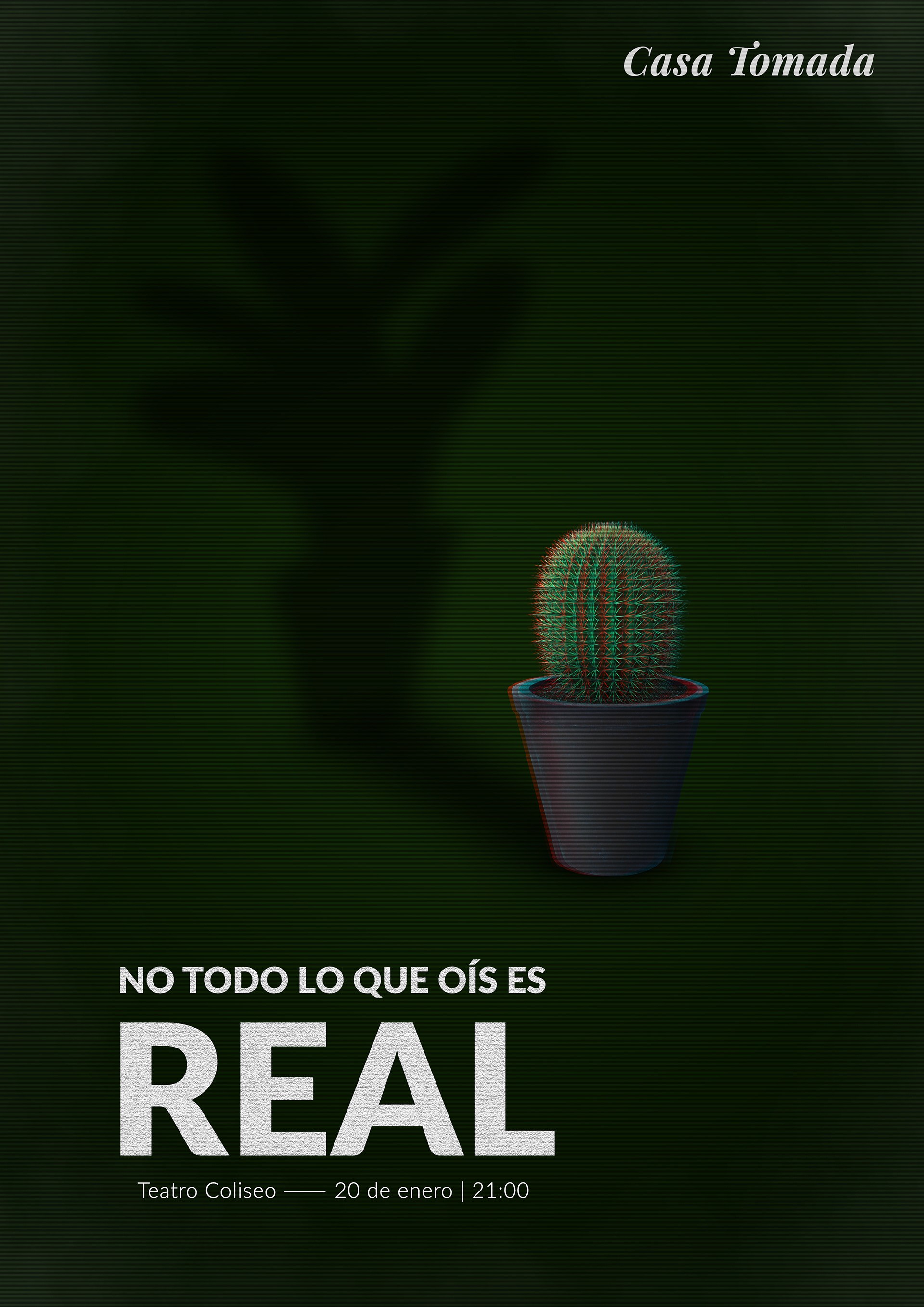 Green Casa Tomada poster: Not everything you hear is real. A cactus casts a shadow that does not match its shape.