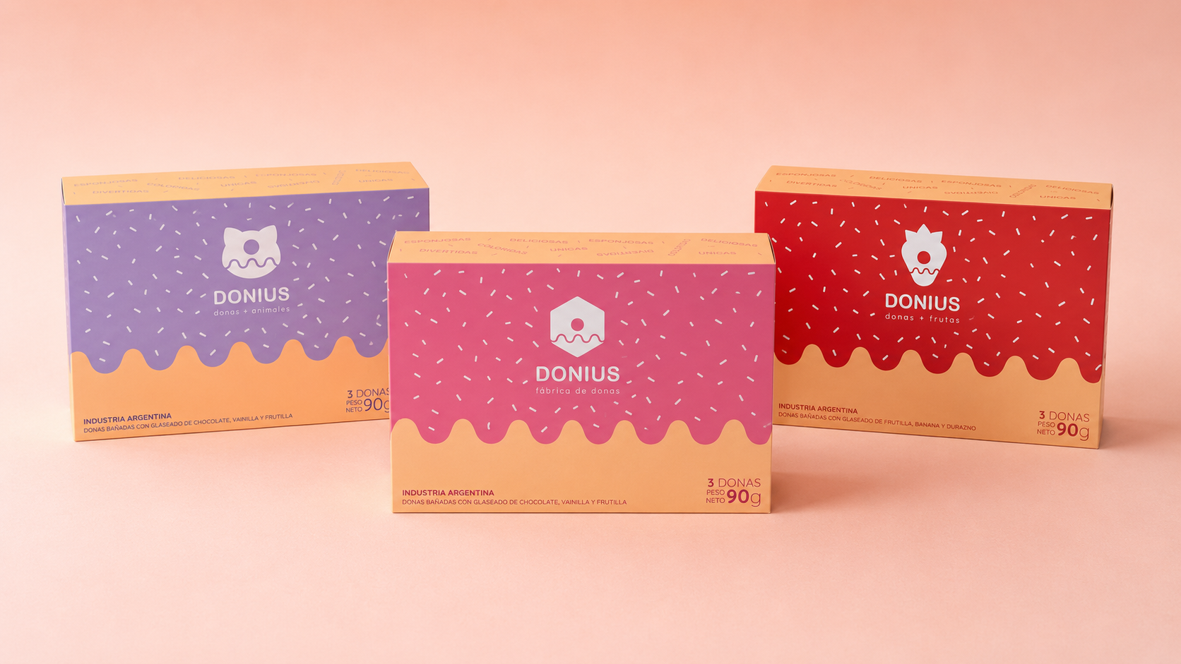 The three DONIUS product boxes