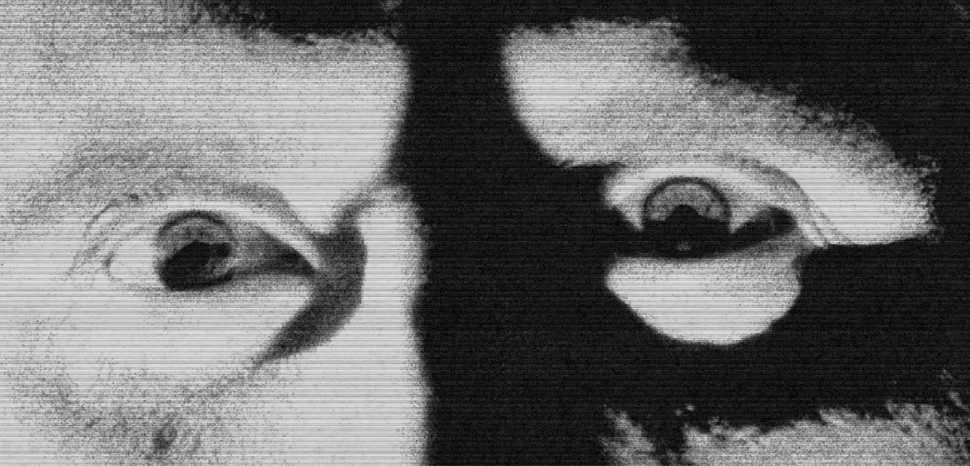 Black-and-white composition featuring two pairs of eyes