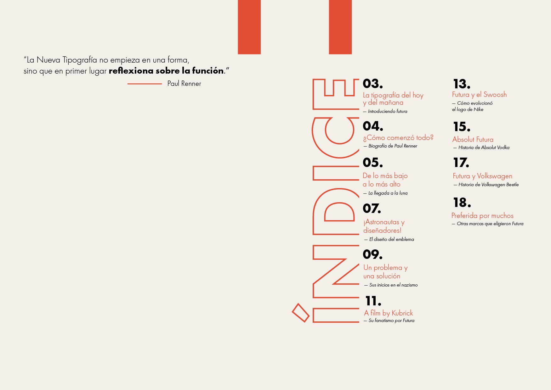 Paul Renner quote and table of contents of the Futura book