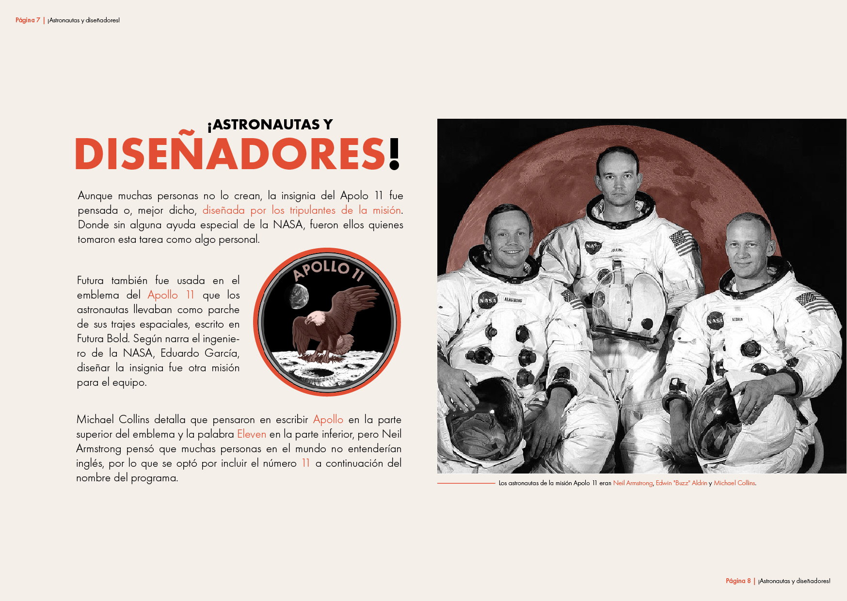 Pages 7 and 8: design of the Apollo 11 emblem