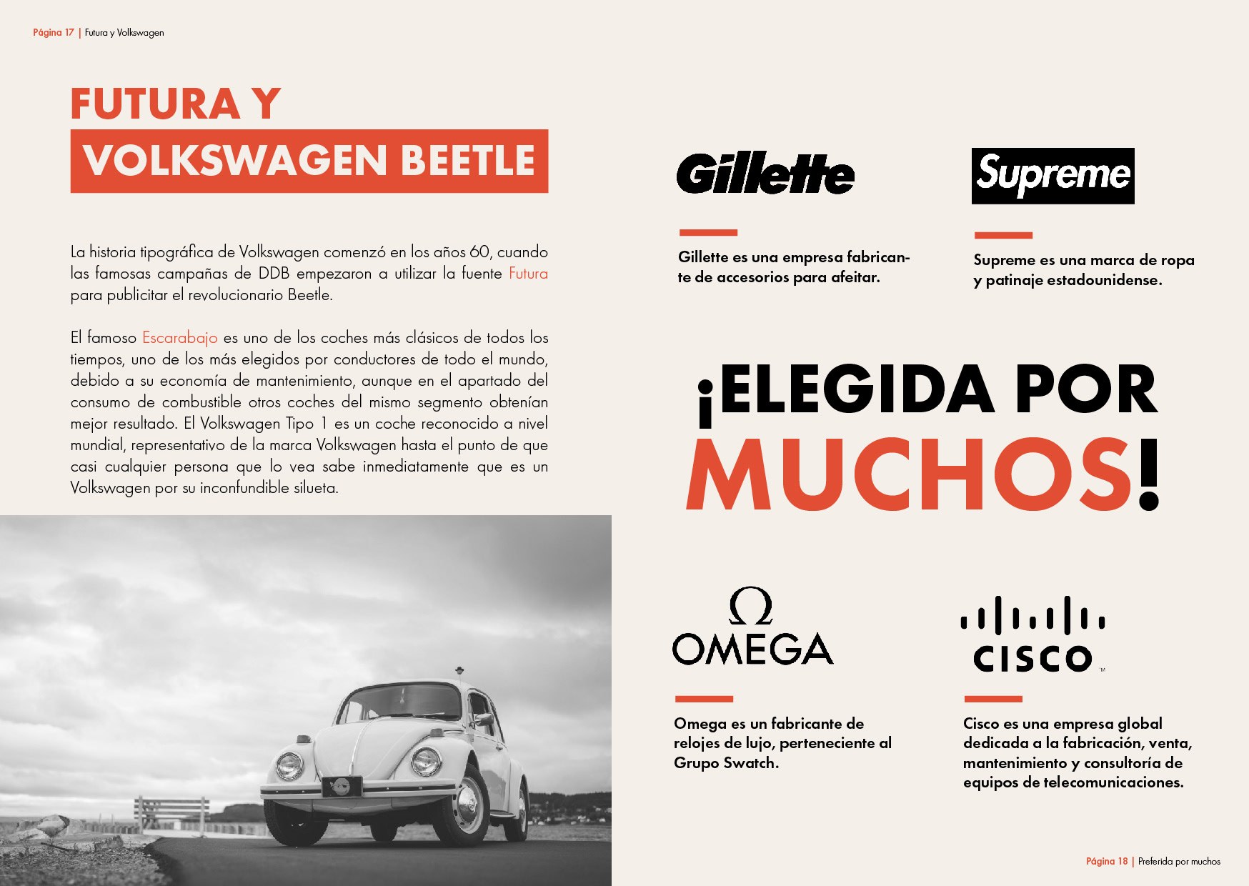 Pages 17 and 18: Volkswagen and other brands that use Futura