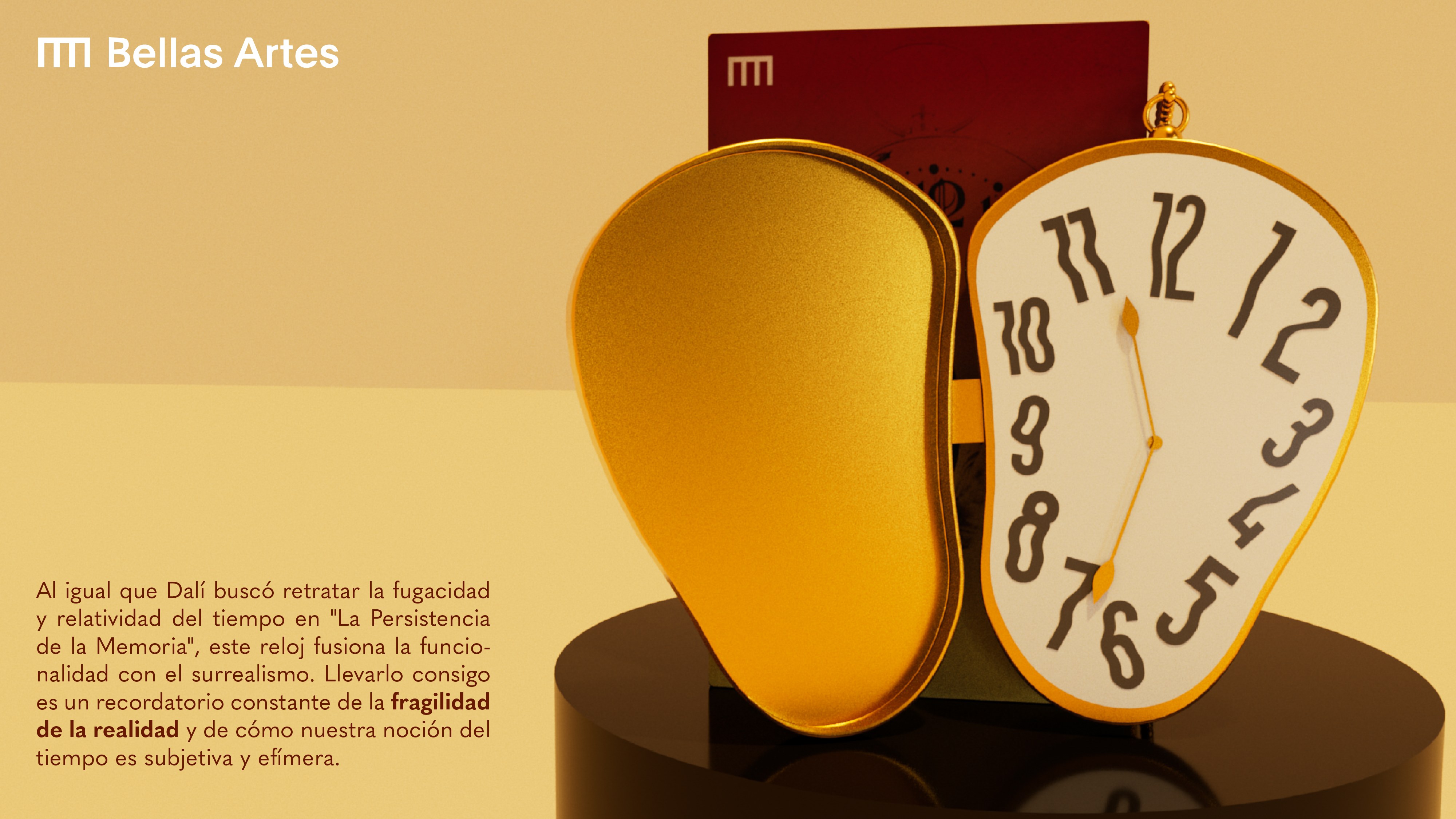 Open pocket watch with a face and distorted numbers inspired by The Persistence of Memory