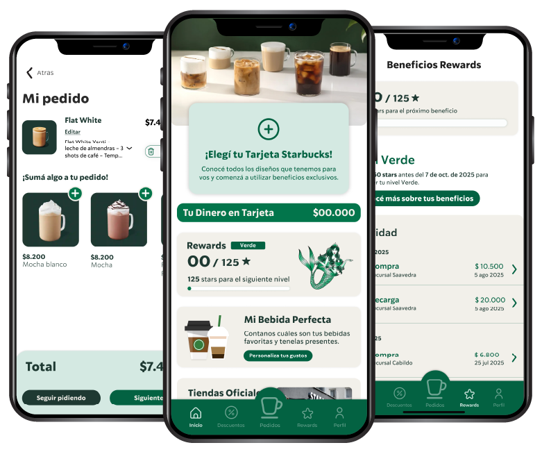 Final Starbucks app prototype screens