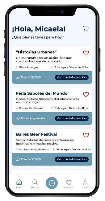 Home screen with suggested events